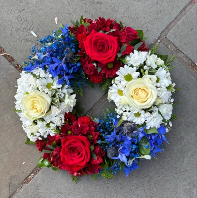 Grouped wreath red ,white and blue