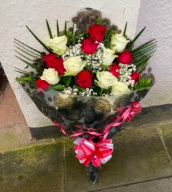 Red and white rose bouquet